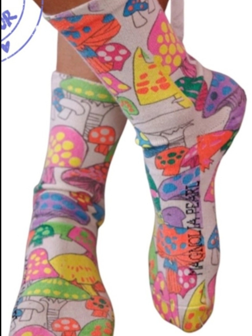 Magnolia Pearl Mushroom Print Crew Socks - Pink, Yellow & Multicolor